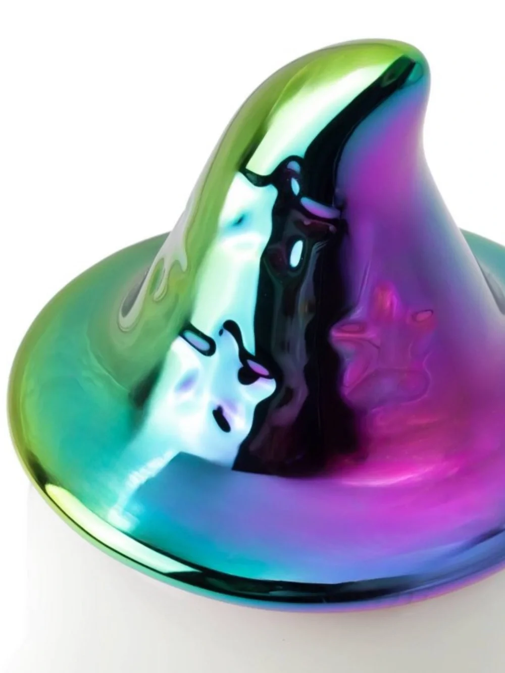 New! White Ceramic Ghost Figurine w/ Iridescent Hat as Lid Bullseye Playground
